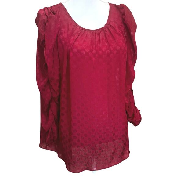 Max Studio Jacquard Shine Dot Ruched Sleeve Blouse - Picture 5 of 7